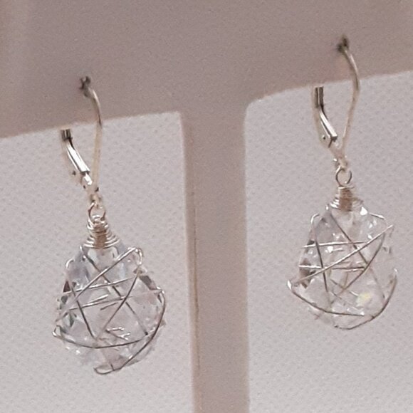 Crystal Wrapped sterling silver lever back Drop earrings designed by Nina Nyugen - Picture 4 of 10